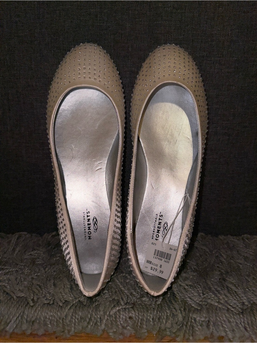 Studded Ballet Flats in Off White